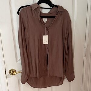 NWT a new day Mauve-Brown Button-Down Long Sleeve Shirt medium